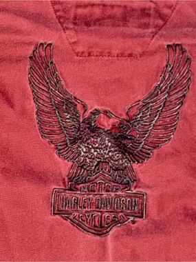 Vintage 2002 Harley Davidson button up red faded Embroidered Eagle Shirt M#Rare